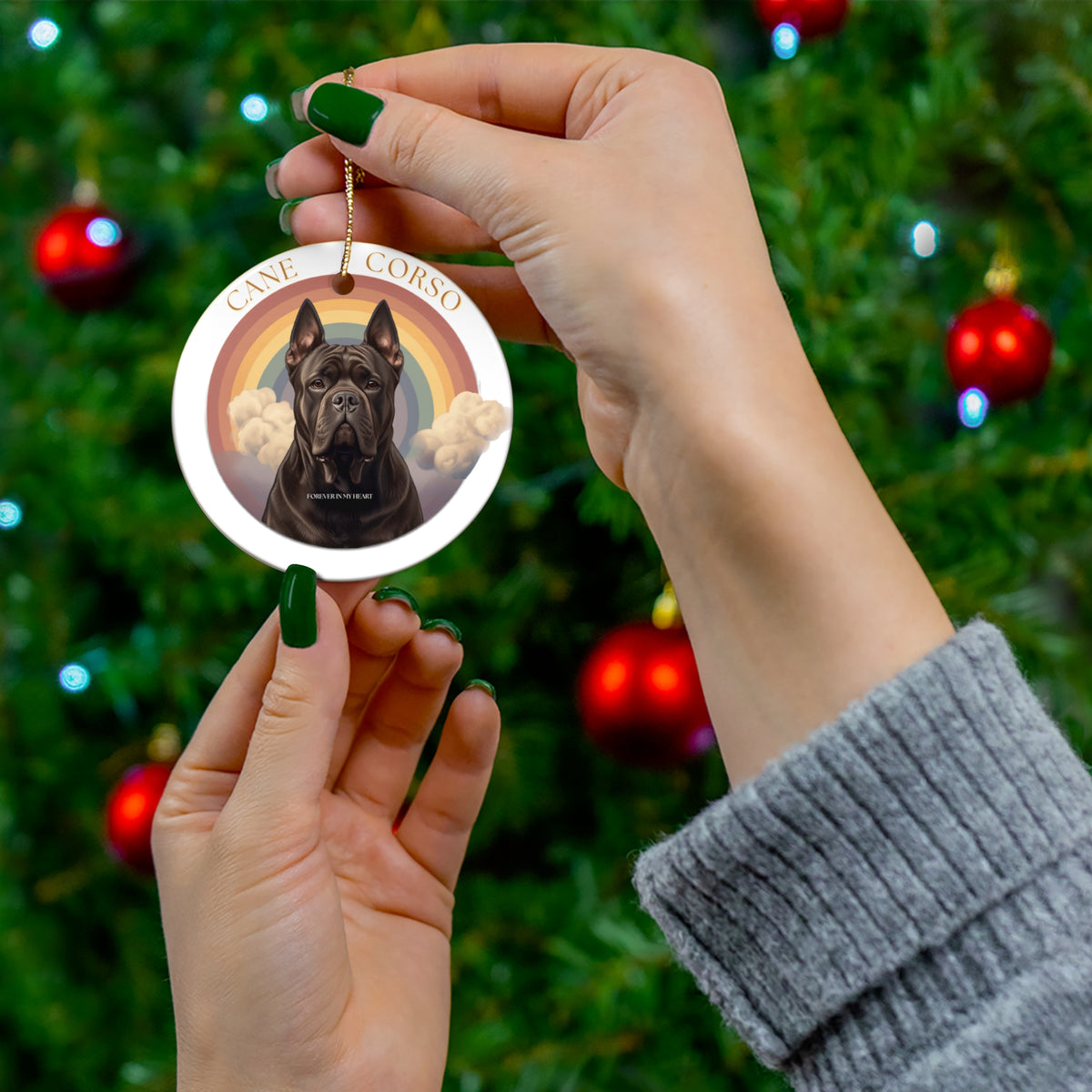 Cane Corso Rainbow Bridge Ornament - Forever Loved