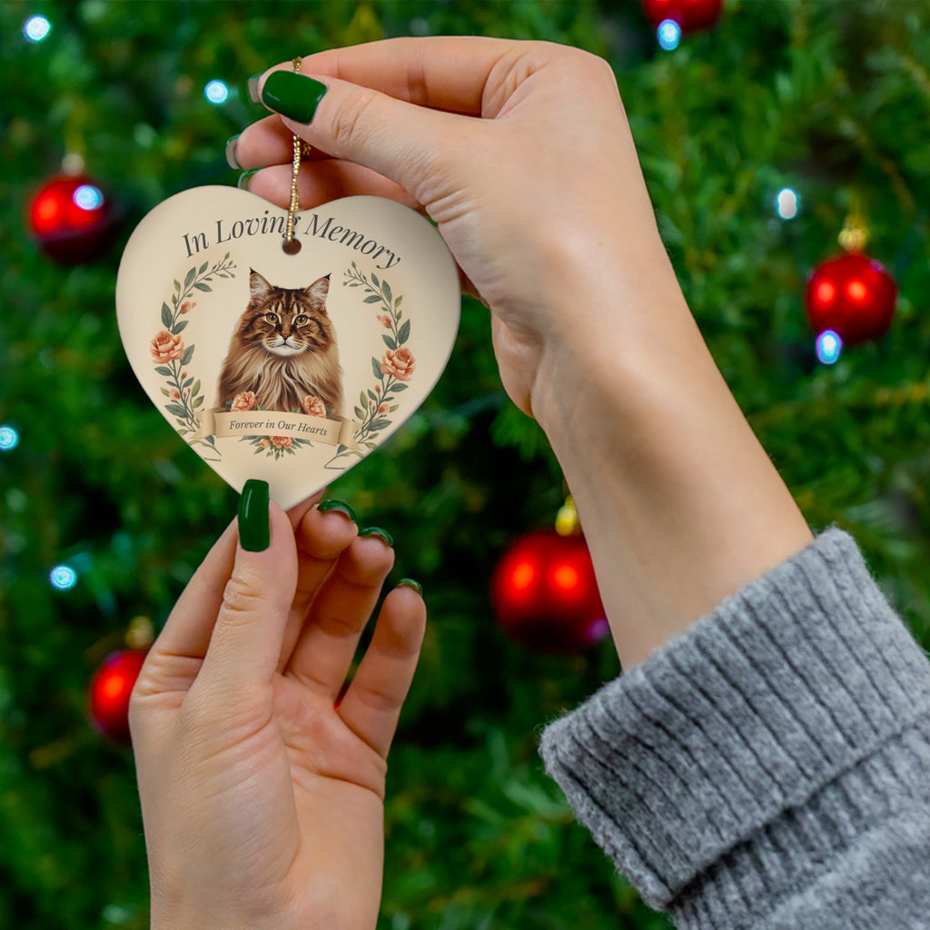 Maine Coon Memorial Heart Ornament - In Loving Memory