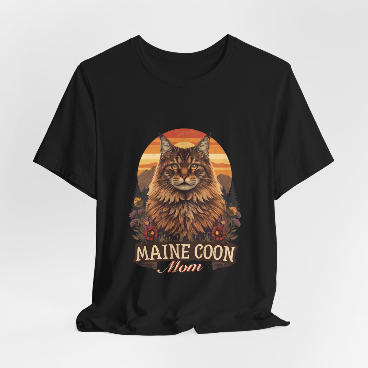 Maine Coon Mom Tee - Vintage Sunset Portrait