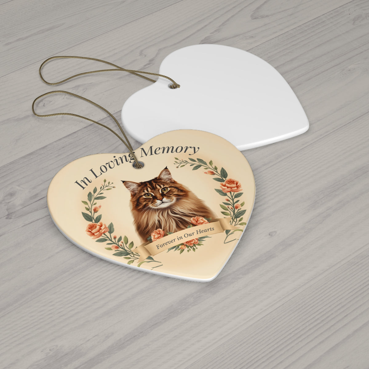 Maine Coon Memorial Heart Ornament - In Loving Memory
