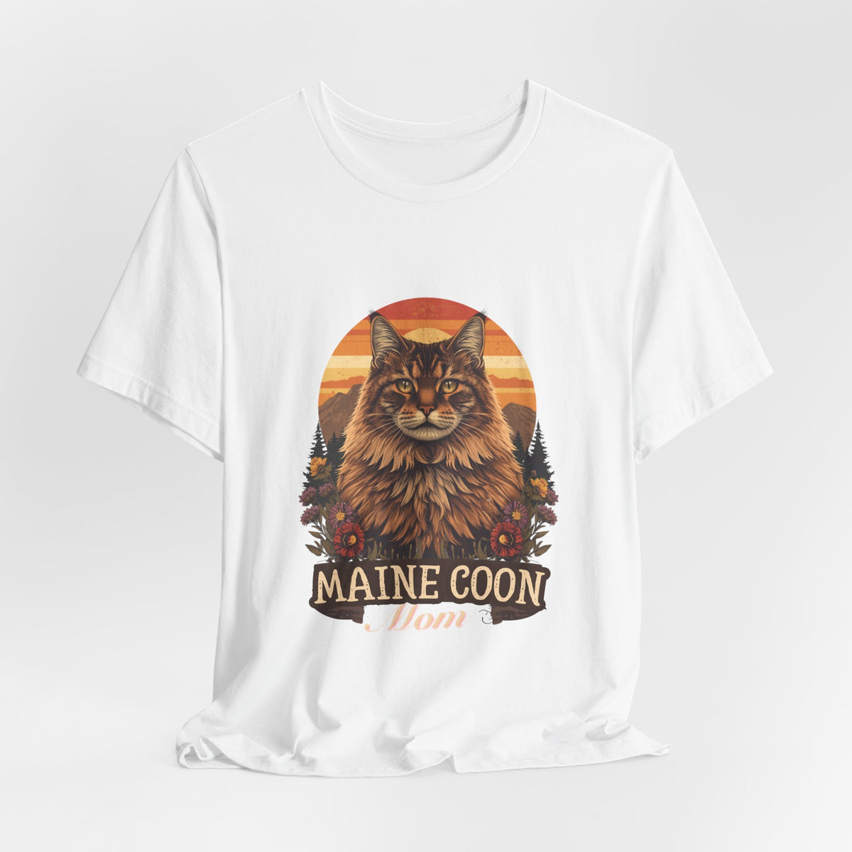 Maine Coon Mom Tee - Vintage Sunset Portrait