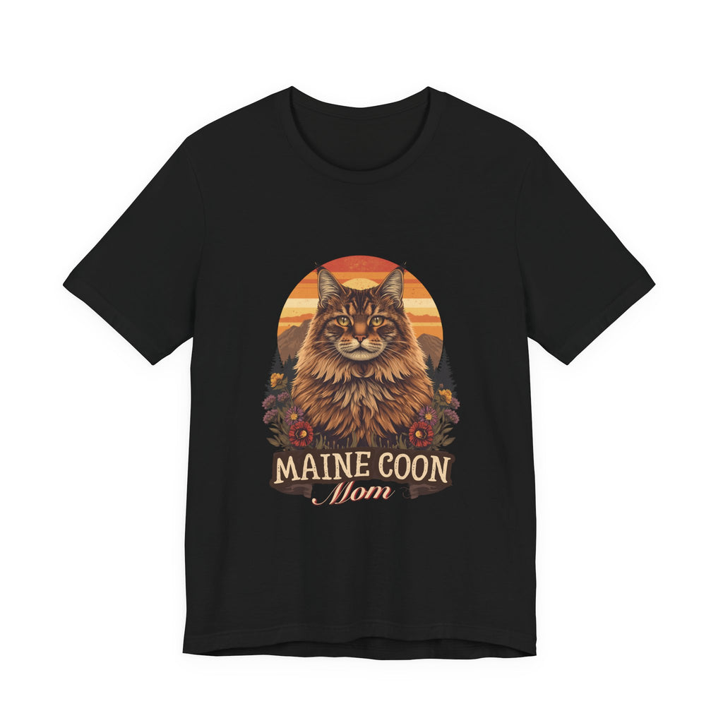 Maine Coon Mom Tee - Vintage Sunset Portrait