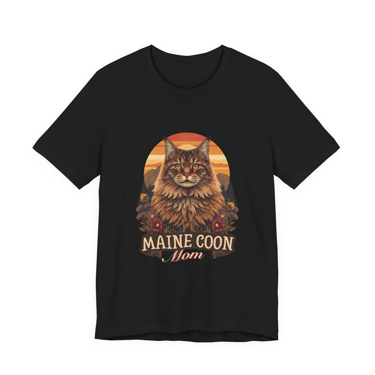 Maine Coon Mom Tee - Vintage Sunset Portrait