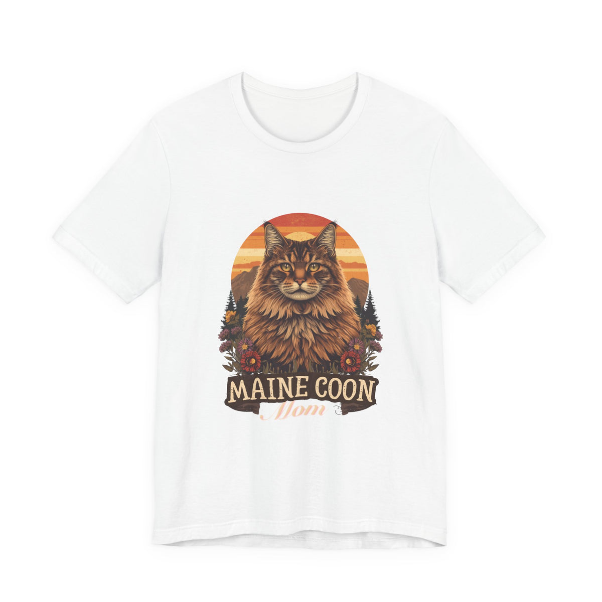 Maine Coon Mom Tee - Vintage Sunset Portrait